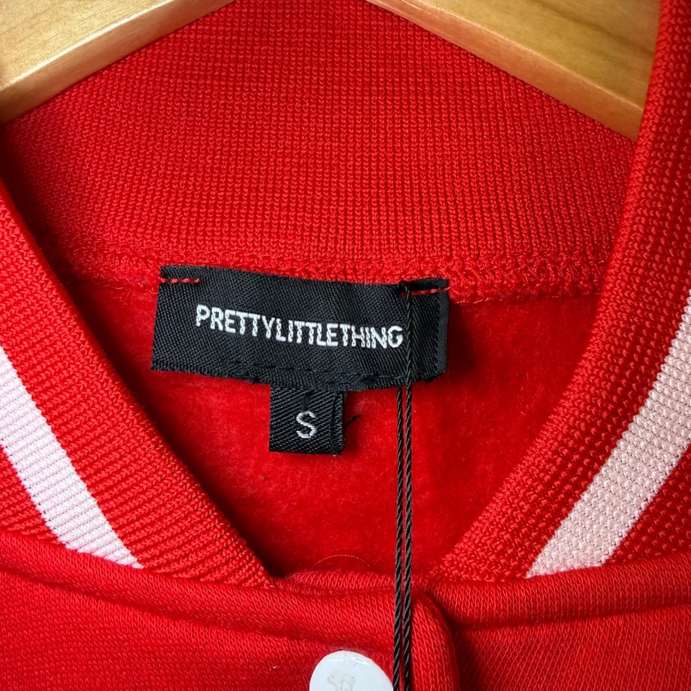 NWT PRETTYLITTLETHING Red & White Varsity Cropped Bomber Jacket  Size S‎ - Picture 4 of 12